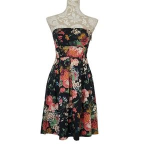 Zara Blue Strapless Floral Dress w/Pockets S